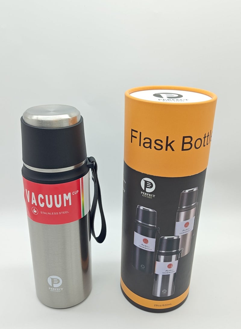 PERFECT KITCHEN Vacuum Stainless Steel Flask Bottle 820ML SILVER Saves heat up to 12 hours - Image 3